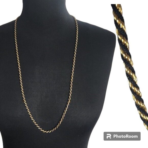 Vintage Trifari - Classic Black and Gold Twisted Rope Necklace - Picture 1 of 9